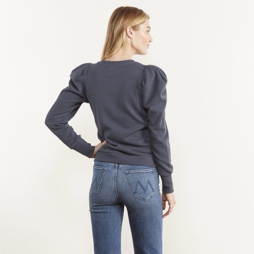 Nation LTD Nikka Pleat Shoulder Puff Sleeve Sweatshirt Coastal Navy Blue Sz S - Picture 3 of 7